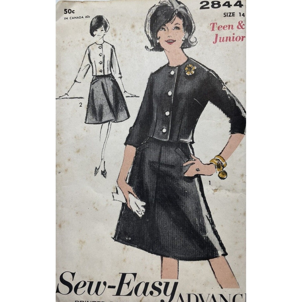 Advance 2844 Original Uncut Unopened 60s Sewing Pattern Dress Suit Sz 14
